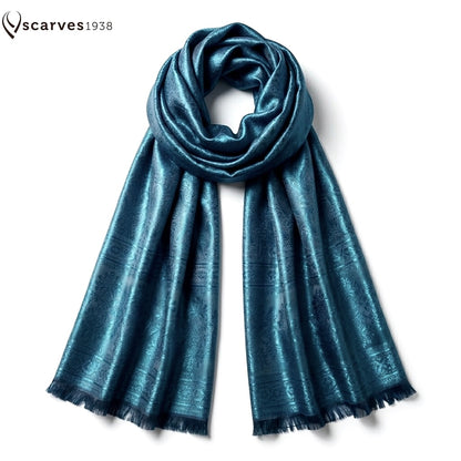 Blue Silk Scarf | Reversible Paisley shawl | Elegant Silk Scarf