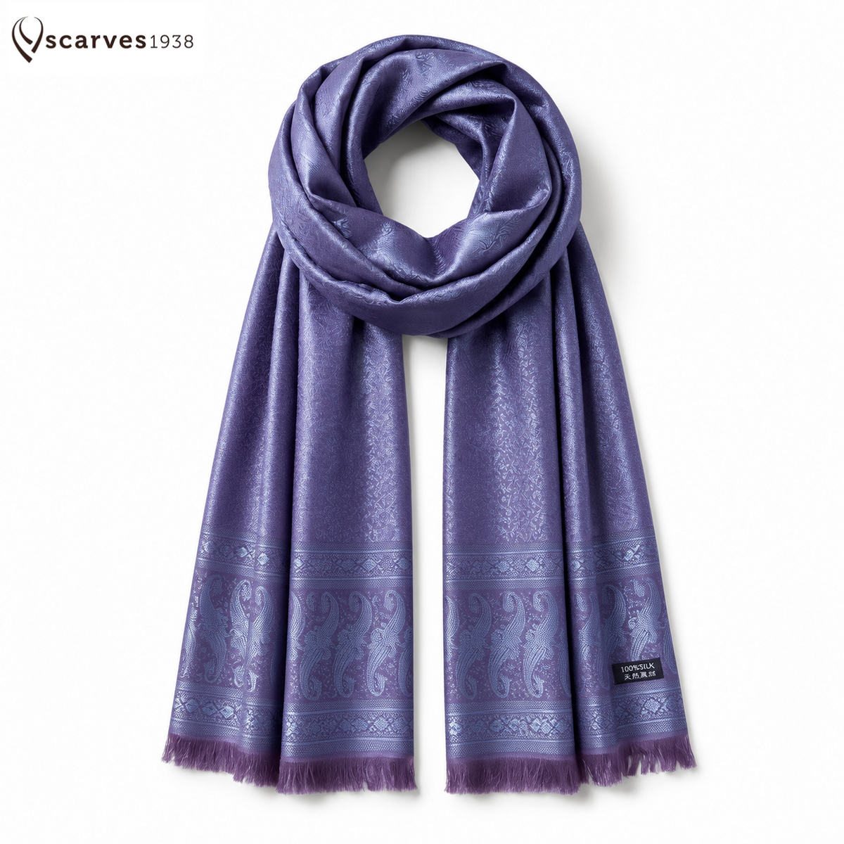 Purple Silk Scarf - Paisley Shawl - Handmade Bridal Stole