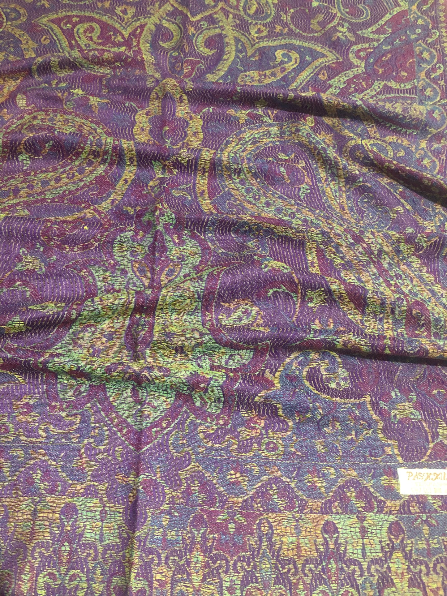 Vibrant Reversible Paisley Jacquard Pashmina Scarf - Purple & Gold⁠
