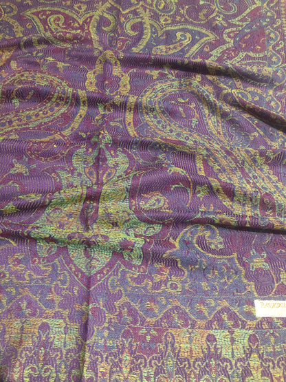 Vibrant Reversible Paisley Jacquard Pashmina Scarf - Purple & Gold⁠