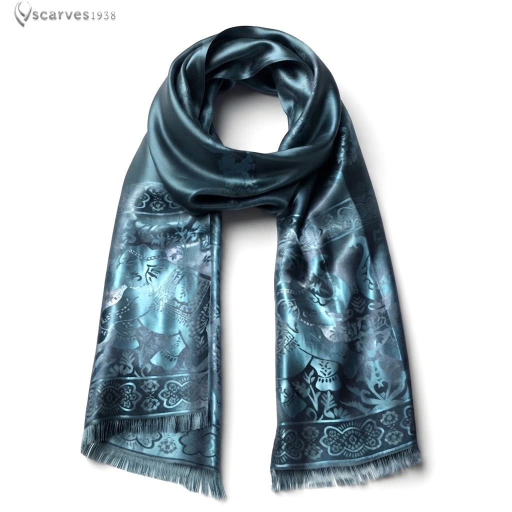 Elegant Blue Elephant Print Silk Scarf – Premium Thai Silk Wrap
