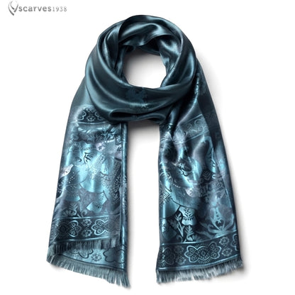 Elegant Blue Elephant Print Silk Scarf – Premium Thai Silk Wrap
