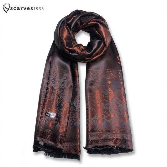 Chocolate Brown Silk Scarf For Her Shawl&Wrap Elephant lover