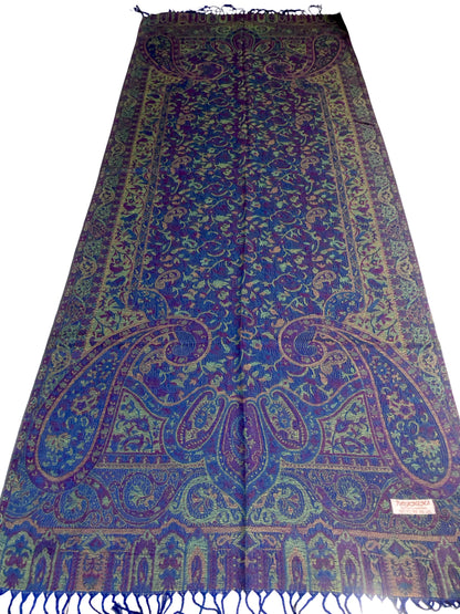 Elegant Reversible Paisley Jacquard Pashmina Stole - Blue & Purple⁠