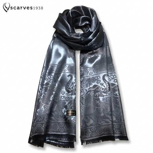 Gray Woman Silk Scarf - Elephants Lover accessories