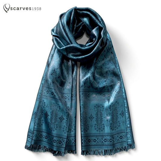 Blue And Black Silk Scarf - Gift For Her & Him - Elegant  Soft Shawl