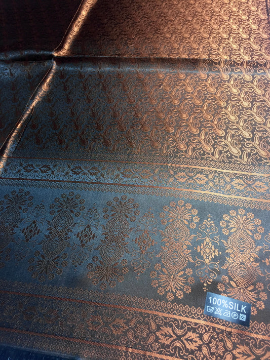 Copper Silk Scarf - Bronze Shaw For Her - Reversible Paisley Unisex