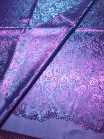 Luxurious Purple Floral Silk Wrap - Handwoven Artisan Shawl - Elegant Evening Wear Scarf Stole