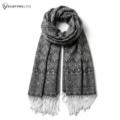 Black Gray Pashmina Scarf Casual Wraps