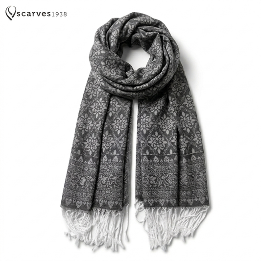 Black Gray Pashmina Scarf Casual Wraps