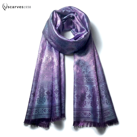 Purple Paisley Silk Scarf - Paisley Print Shawl - Handmade Bridal Stole