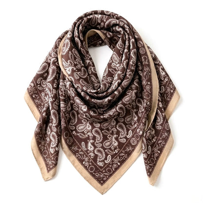 Satin Bandana Scarf | Brown Patchwork Paisley Foulard | 65x65 cm Silky Polyester Neck Scarf | Chic Head Scarf for Women⁠