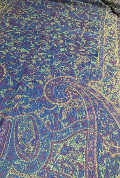 Elegant Reversible Paisley Jacquard Pashmina Stole - Blue & Purple⁠