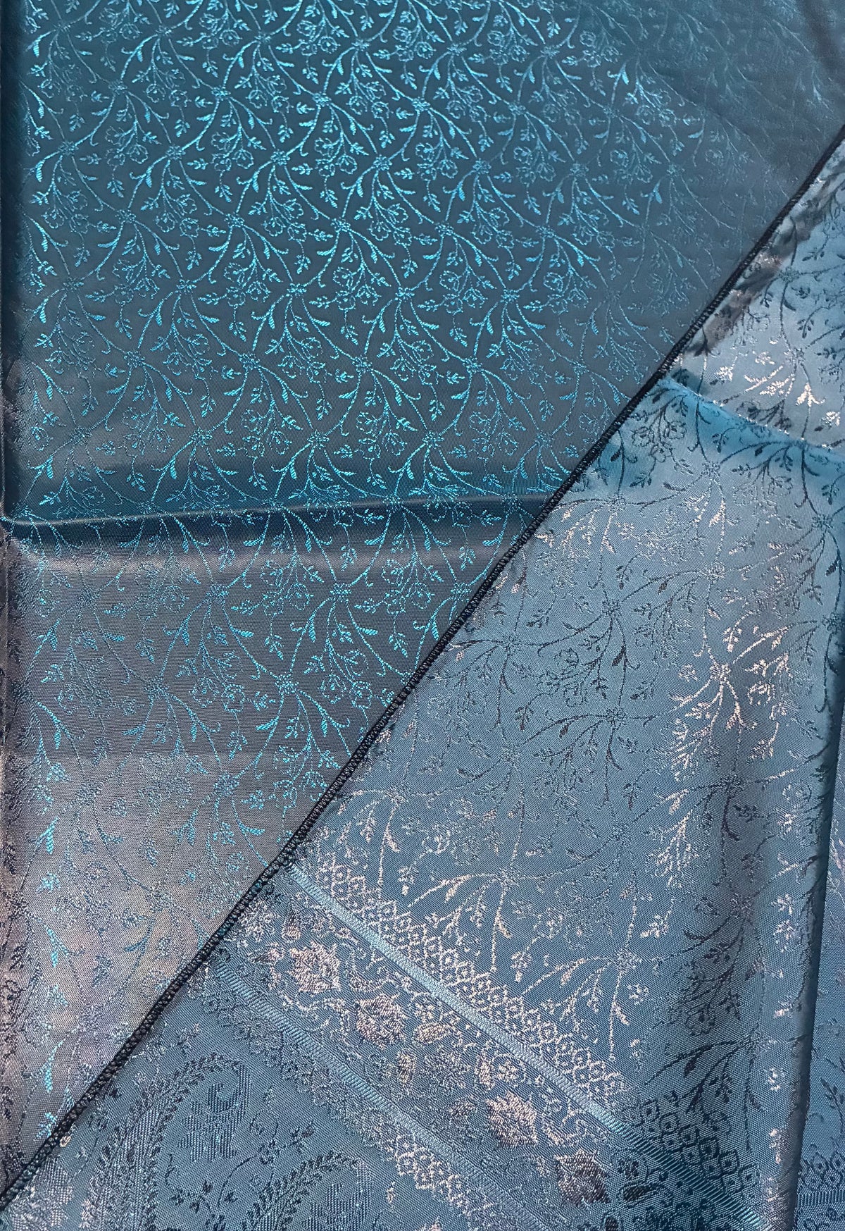 Teal Silk Jacquard Stole with Paisley Details