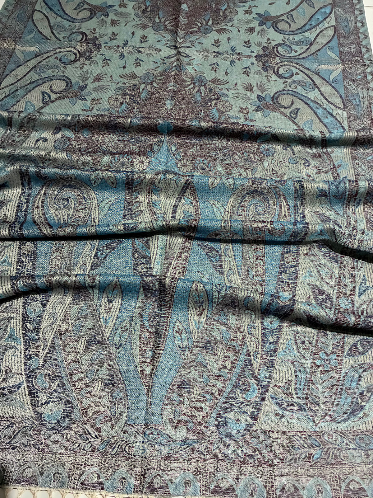 Reversibile Classic Paisley Light Blue & Brown Pashmina Wrap