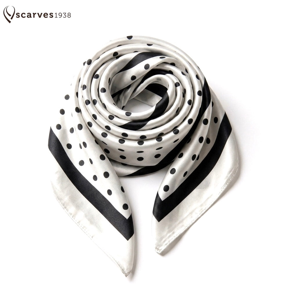White and black Polka Dot Satin Square scarf