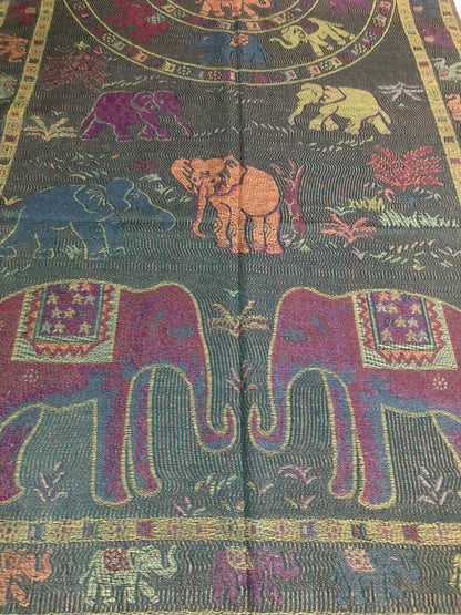 Boho-Chic Reversible Elephant Mandala Jacquard Pashmina Stole - Forest Green⁠