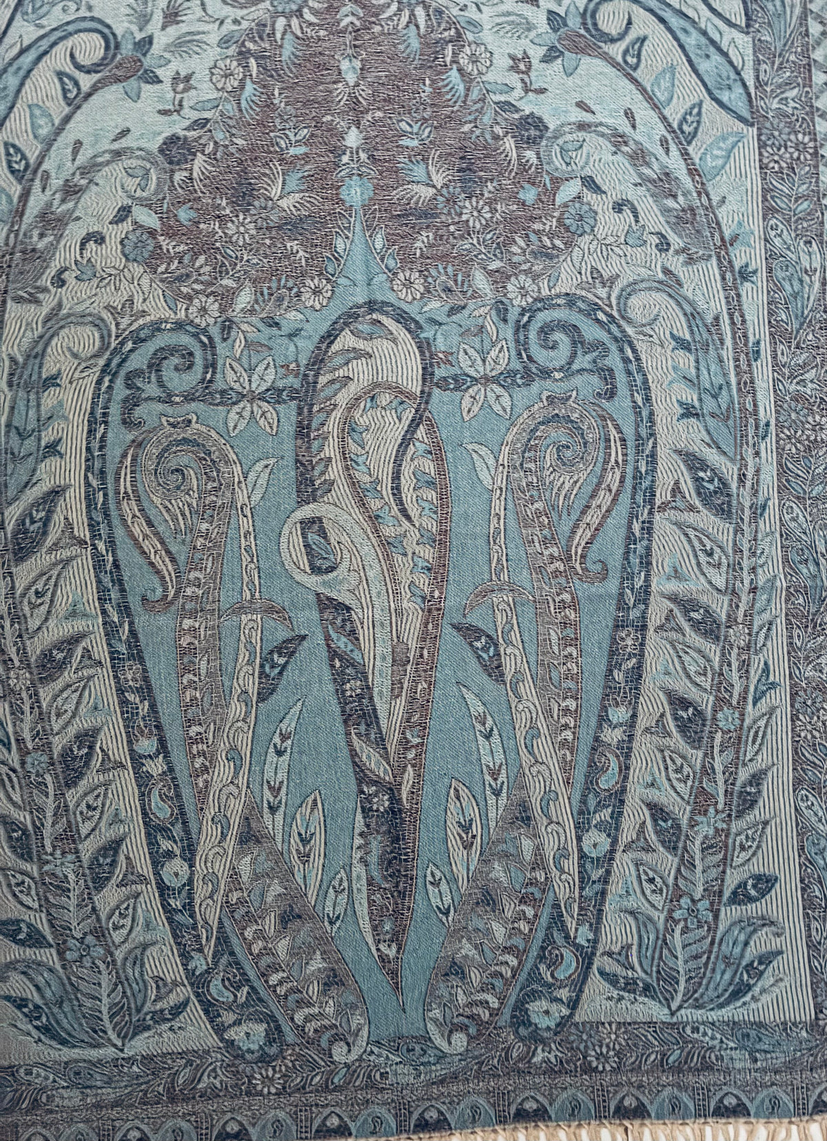 Reversibile Classic Paisley Light Blue & Brown Pashmina Wrap