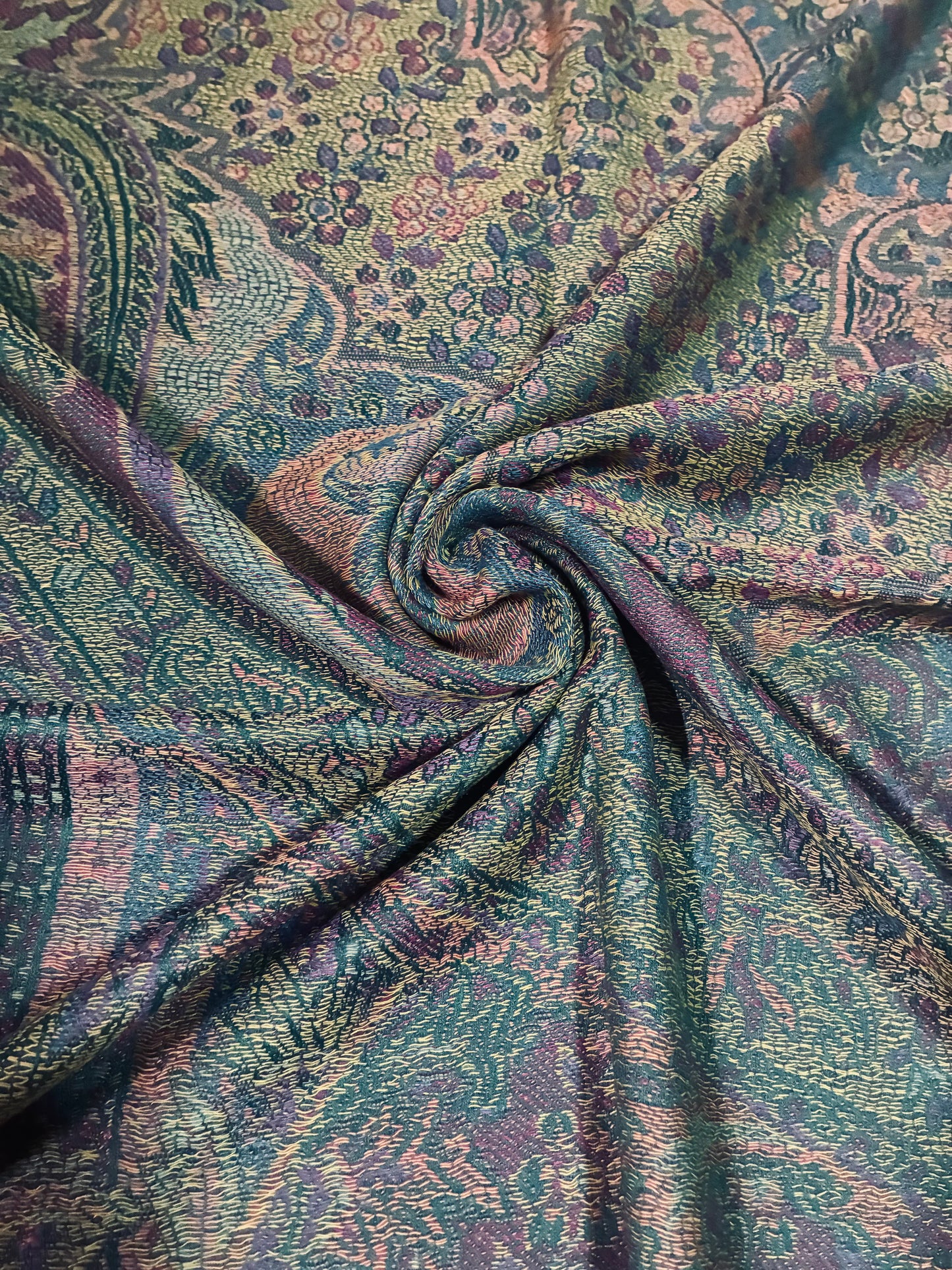 Green and Purple Paisley Pashmina Scarf | Sage and Plum Festival Shawl | Bohemian Rave Wrap | Hippie Style Stole | Unique Gift for Her