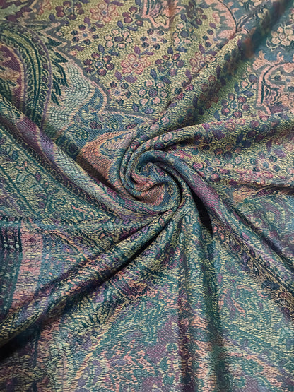 Green and Purple Paisley Pashmina Scarf | Sage and Plum Festival Shawl | Bohemian Rave Wrap | Hippie Style Stole | Unique Gift for Her