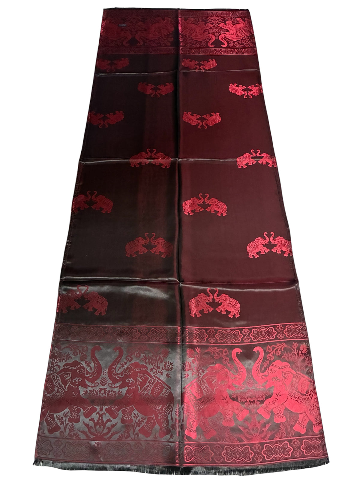 Reversible Burgundy & Black Silk Elephant Motif Scarf
