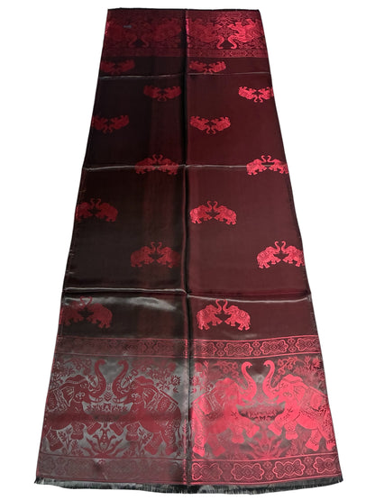 Reversible Burgundy & Black Silk Elephant Motif Scarf