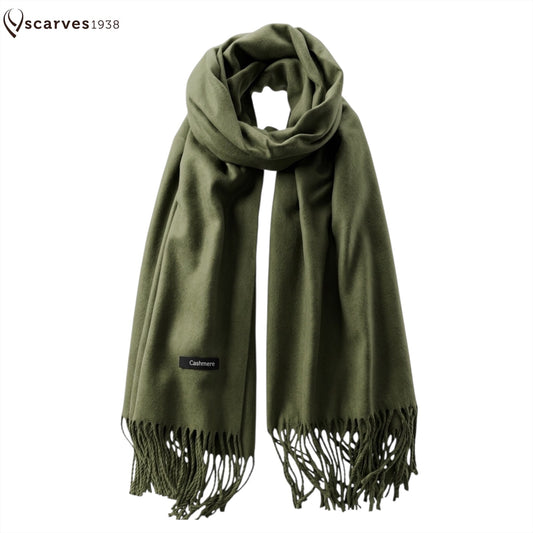 Green Military Cashmere Scarf Hair Wrap Natural