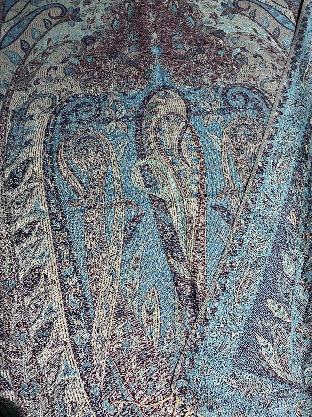 Reversibile Classic Paisley Light Blue & Brown Pashmina Wrap