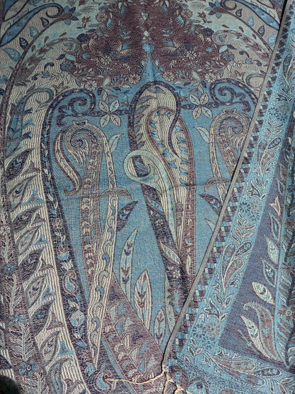 Reversibile Classic Paisley Light Blue & Brown Pashmina Wrap