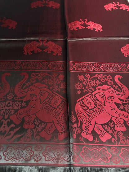 Reversible Burgundy & Black Silk Elephant Motif Scarf