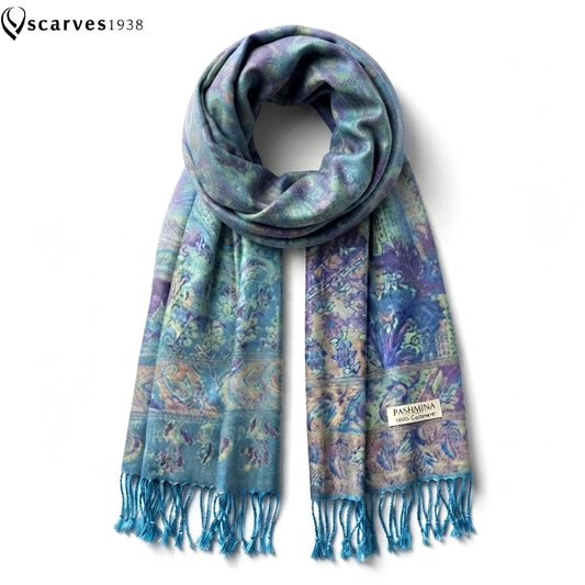 Green And Blue Pashmina Scarf - Festival shawl - Handwoven scarf