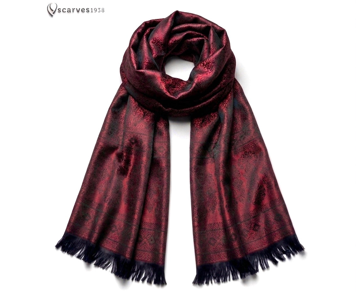 Red Paisley Silk Scarf - Gift For Her - Elegant Bridal Shawl - Bridesmaid Gift Accessory