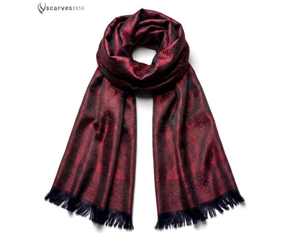Red Paisley Silk Scarf - Gift For Her - Elegant Bridal Shawl - Bridesmaid Gift Accessory