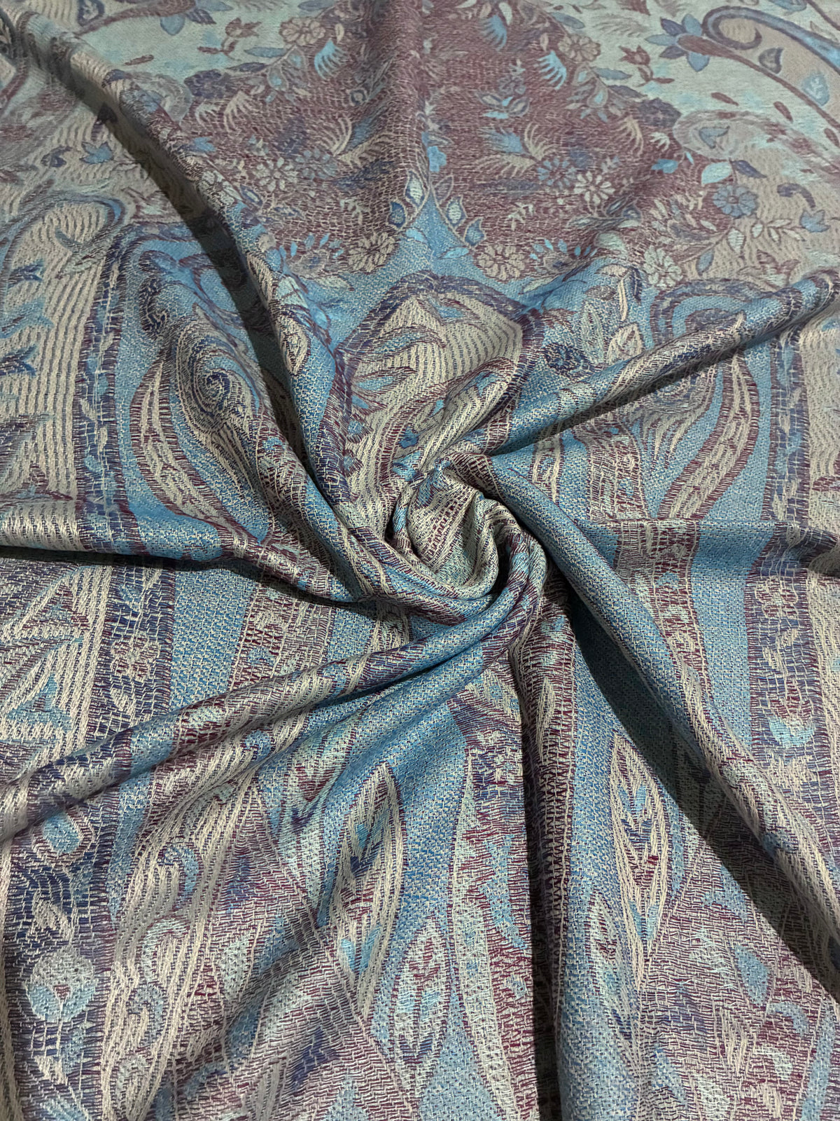 Reversibile Classic Paisley Light Blue & Brown Pashmina Wrap