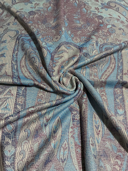 Reversibile Classic Paisley Light Blue & Brown Pashmina Wrap