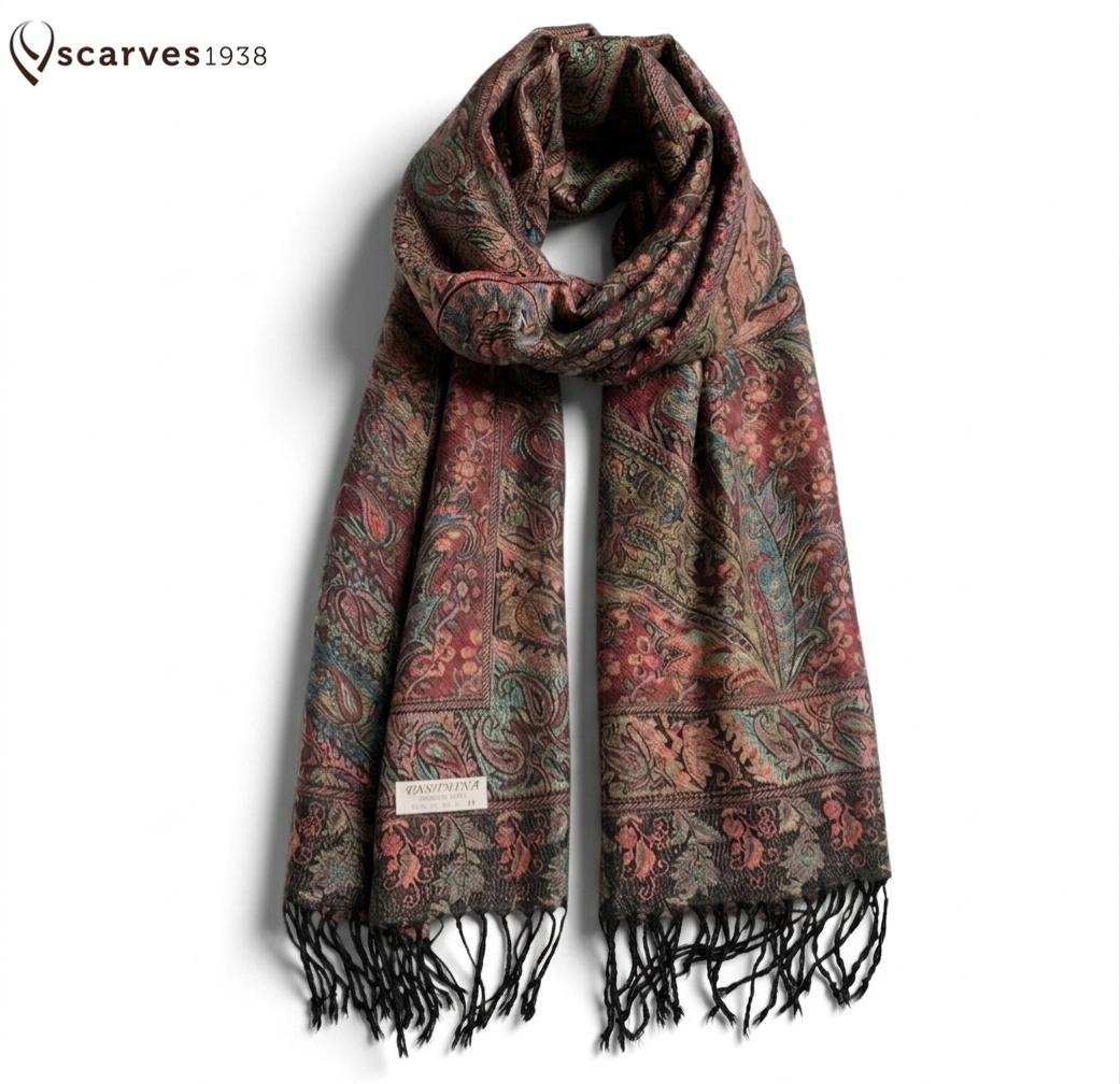 Pashmina Scarf: Colorful Paisley Floral Ethnic Flowers