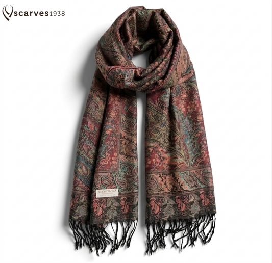 Pashmina Scarf: Colorful Paisley Floral Ethnic Flowers