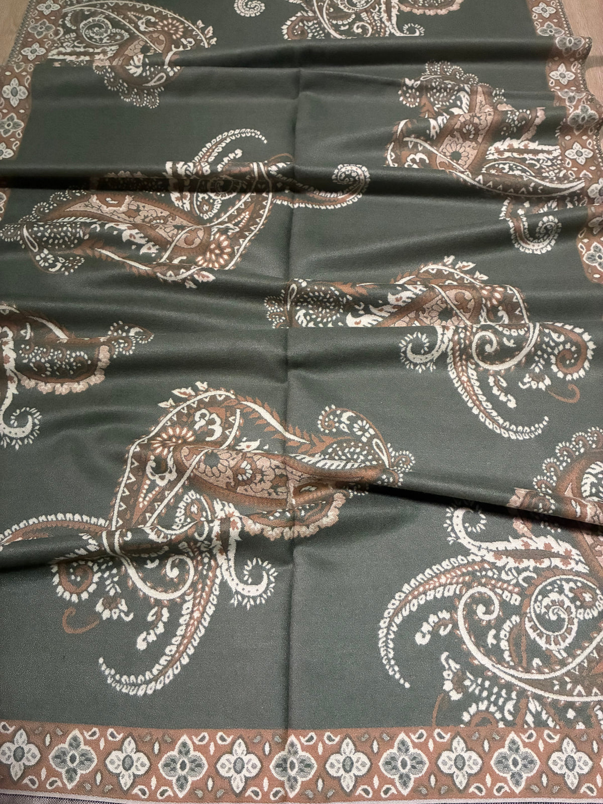 Classic Olive Green Cashmere Scarf | Heavy Winter Shawl