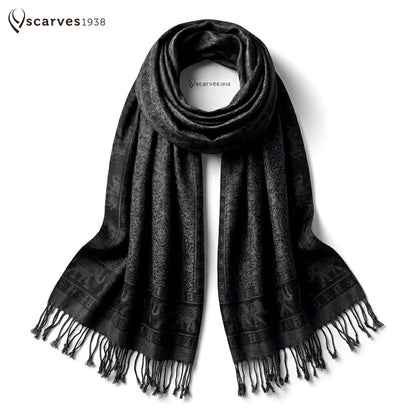 Pashmina Elephant Scarf Black Head Wraps Tribal