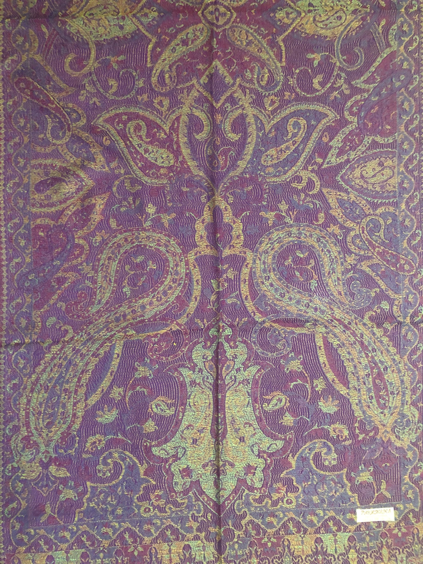 Vibrant Reversible Paisley Jacquard Pashmina Scarf - Purple & Gold⁠