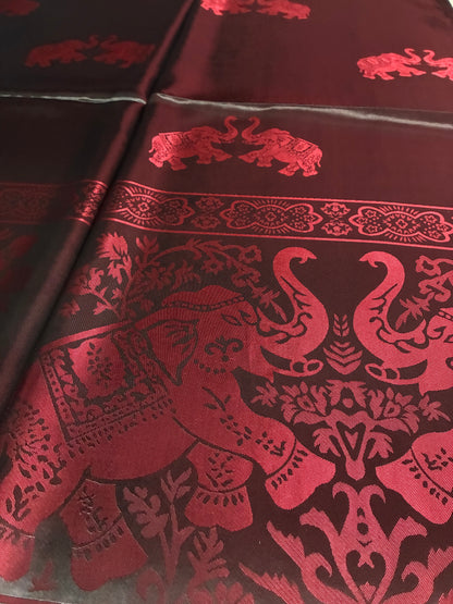Reversible Burgundy & Black Silk Elephant Motif Scarf