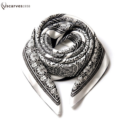 White/Gray Satin Square Scarf
