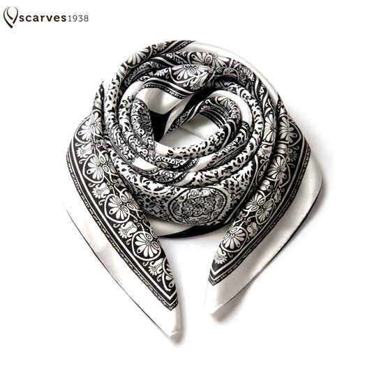 White/Gray Satin Square Scarf