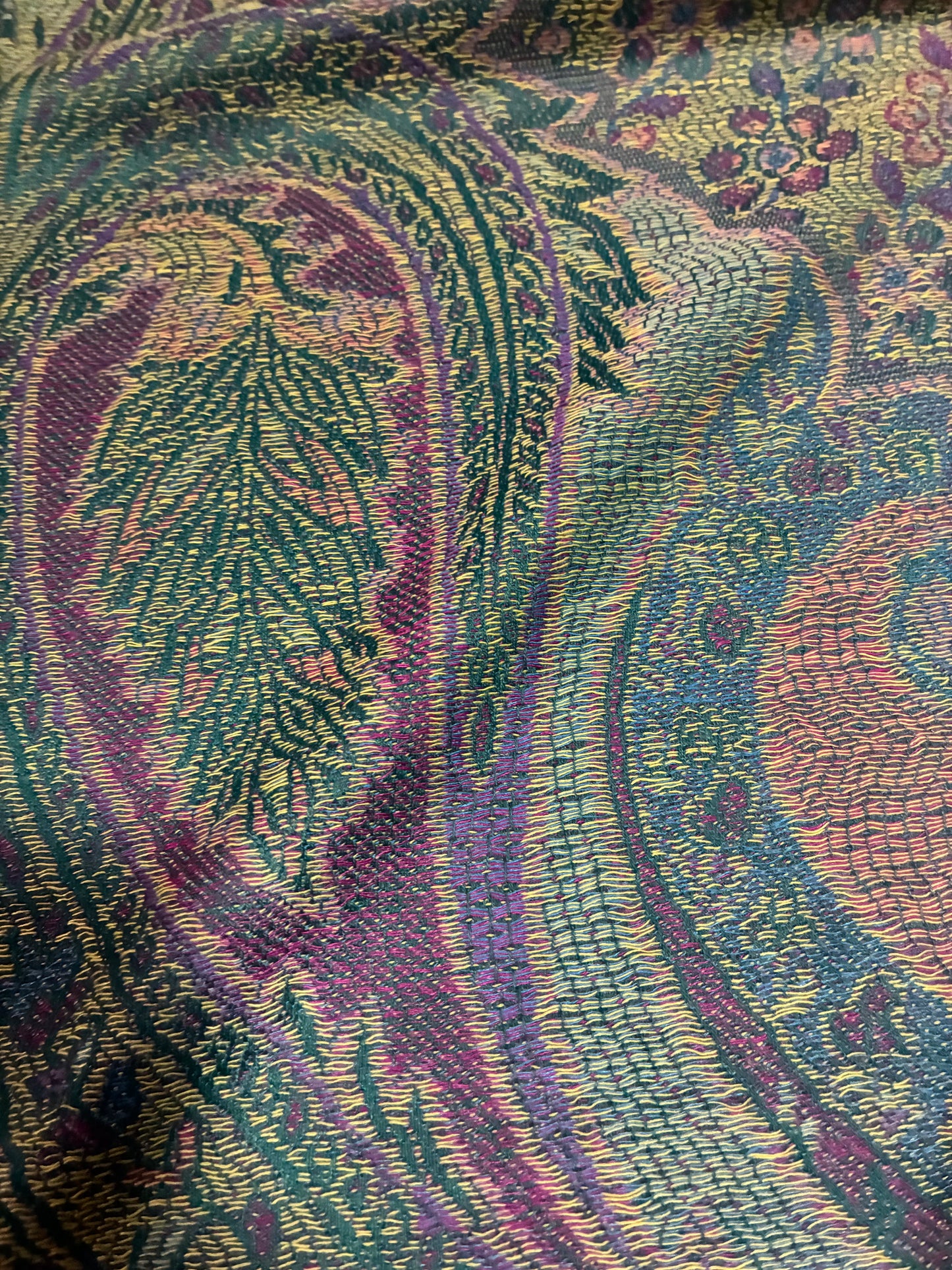 Green and Purple Paisley Pashmina Scarf | Sage and Plum Festival Shawl | Bohemian Rave Wrap | Hippie Style Stole | Unique Gift for Her