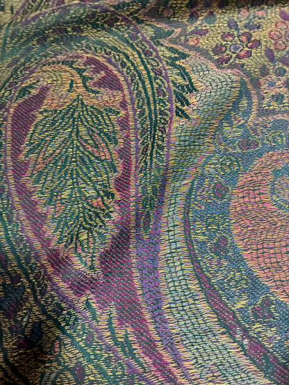 Green and Purple Paisley Pashmina Scarf | Sage and Plum Festival Shawl | Bohemian Rave Wrap | Hippie Style Stole | Unique Gift for Her
