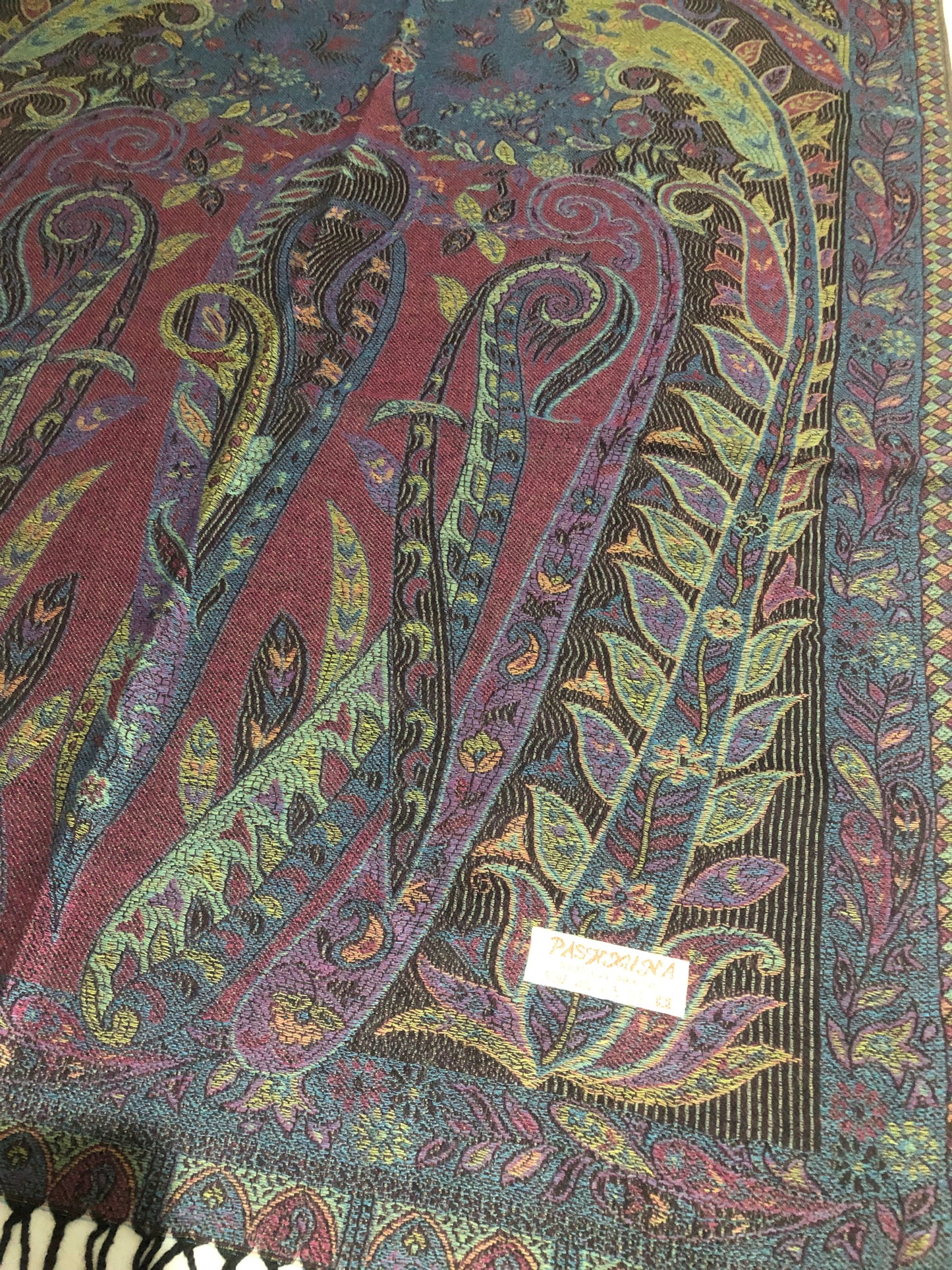 Vibrant Reversible Floral Jacquard Pashmina Stole - Red, yellow & Blue⁠