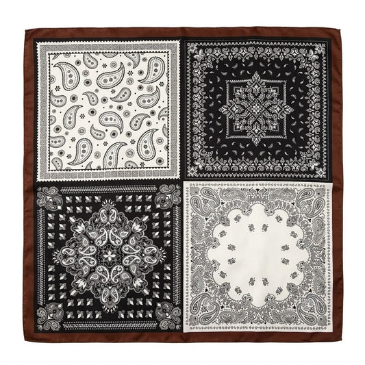 Brown Cream and Black Paisley Satin Bandana Scarf | 65x65 cm Luxury Silk-Feel Foulard⁠