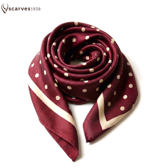 Burgundy Polka Dot Satin Square scarf