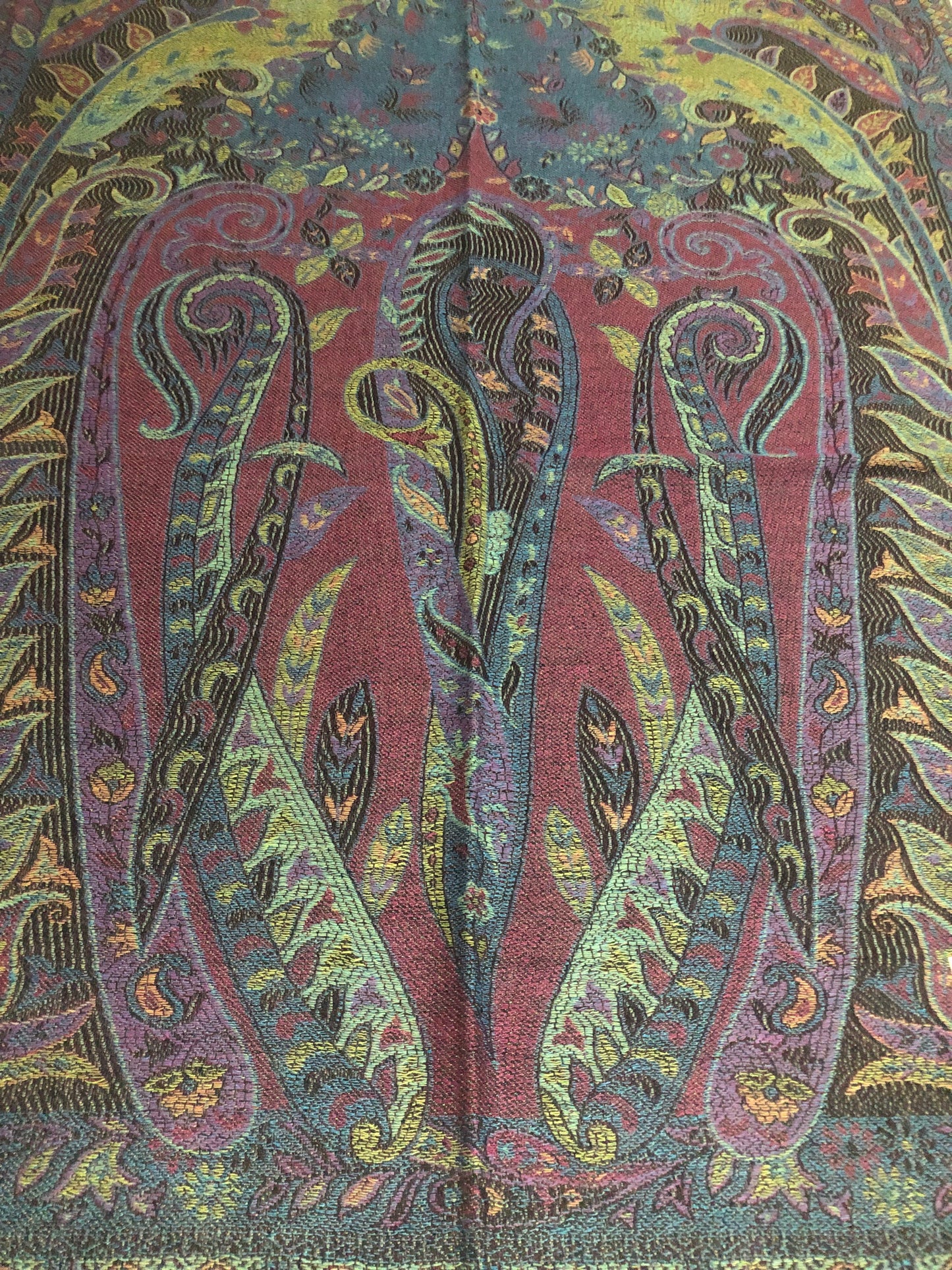 Vibrant Reversible Floral Jacquard Pashmina Stole - Red, yellow & Blue⁠