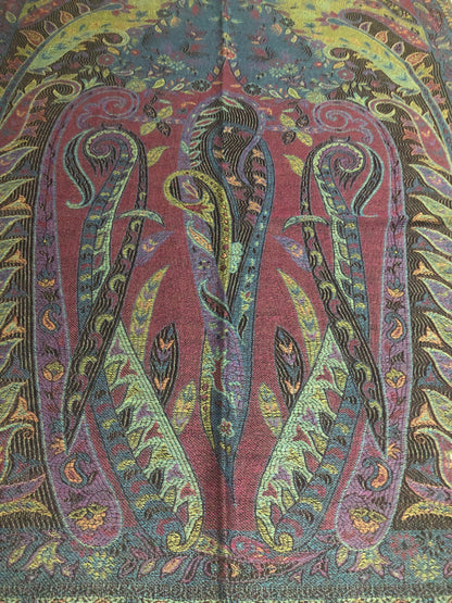 Vibrant Reversible Floral Jacquard Pashmina Stole - Red, yellow & Blue⁠